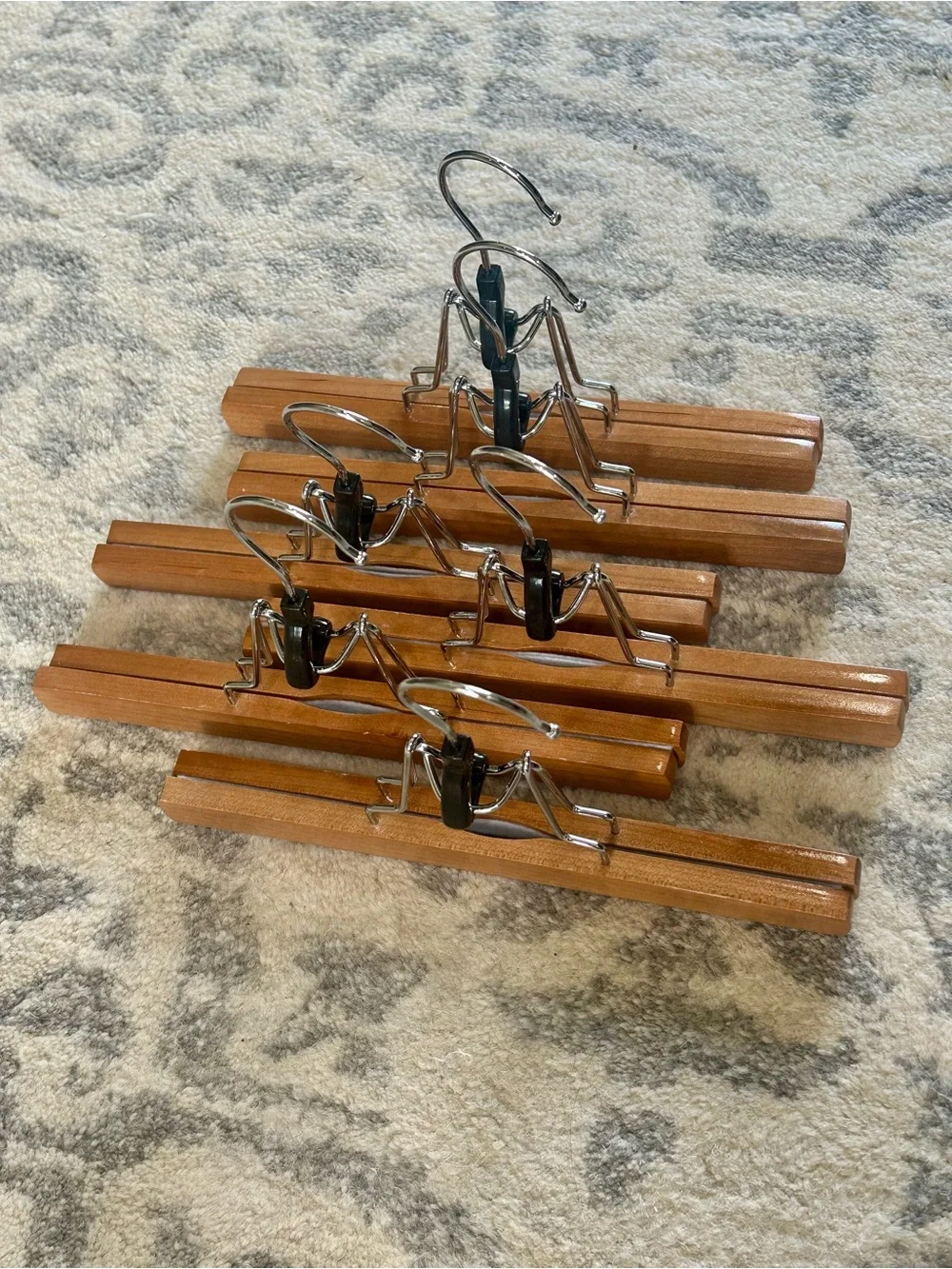 Vintage Inspired Wooden Pants Hangers Lot of 6 | Clamp Skirt Hangers
